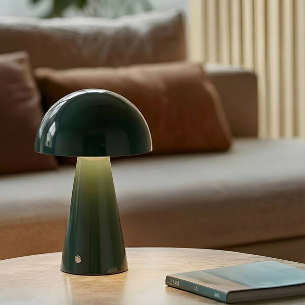 Lindby LED dobíjecí stolní lampa Nevijo, zelená, Ø20 cm, USB, stmívač, stmívatelný, Zelená, Obývací pokoj / jídelna, kov, Moderní