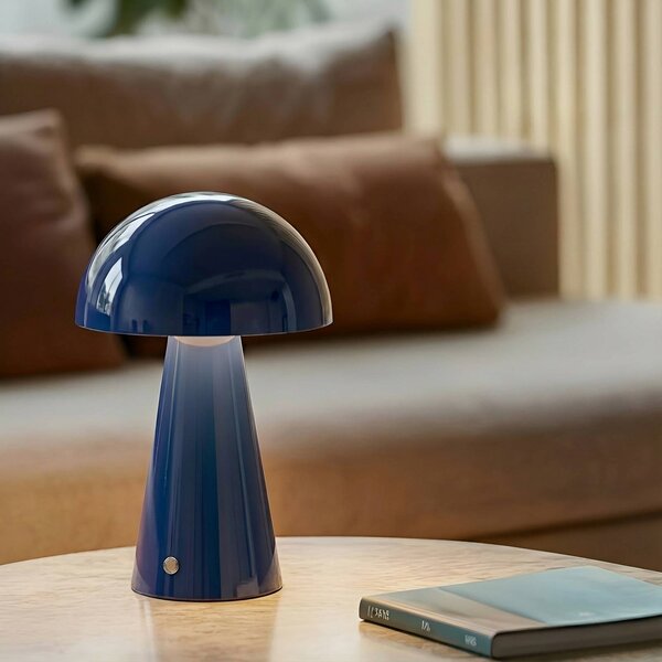 Lindby LED dobíjecí stolní lampa Nevijo, modrá, Ø20cm, USB, stmívač, stmívatelný, Modrá, Obývací pokoj / jídelna, kov, Moderní