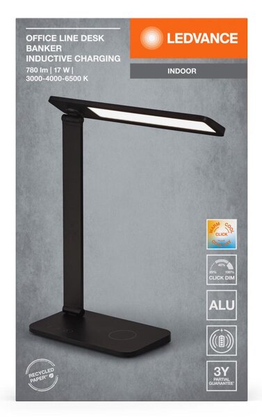 LEDVANCE LED stolní lampa Office Line Desk Banker Qi nabíjení 17W CCT Dimmable černé 4058075842984