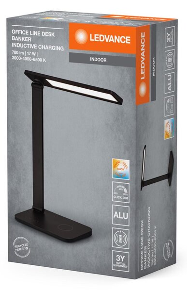 LEDVANCE LED stolní lampa Office Line Desk Banker Qi nabíjení 17W CCT Dimmable černé 4058075842984