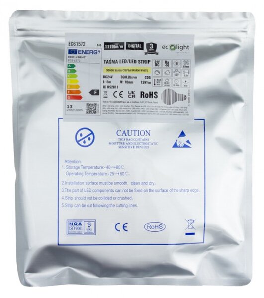 LED páska digitální COB 24V 5m 65W 3000K 1170lm digitální efekt tekoucí vody