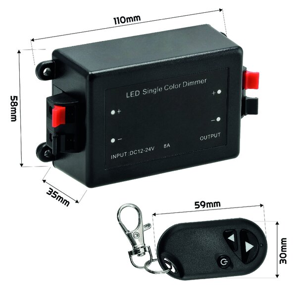 Stmívač LED ovladače pro pásky 12V 24V MONO regulátor s dálkovým ovládáním 8A 96W