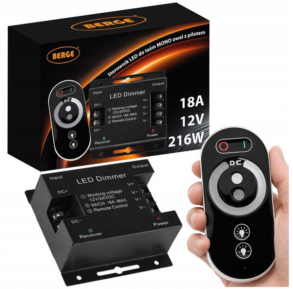 LED stmívač s dálkovým ovládáním pro pásky 18A 216W 12V 24V dotykový mono