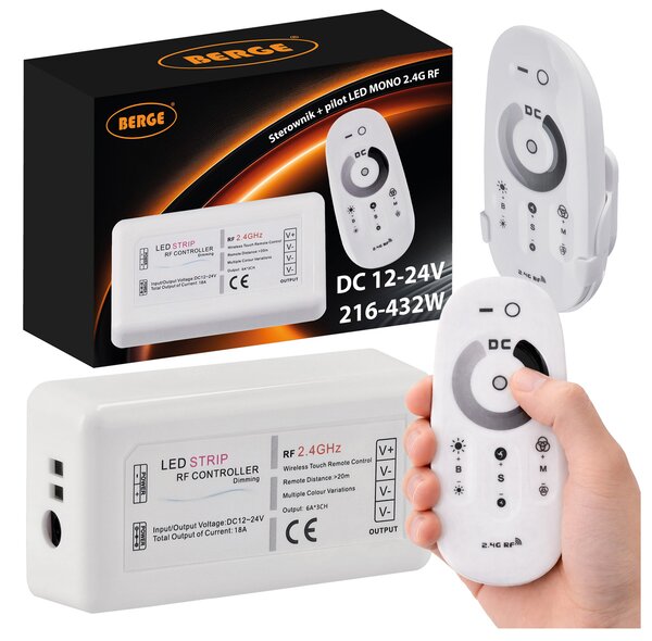 Stmívač LED pásků 12V 24V MONO dotykový dálkový ovladač 18A ovladač