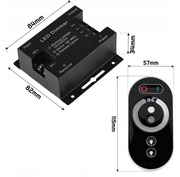 LED stmívač s dálkovým ovládáním pro pásky 18A 216W 12V 24V dotykový mono