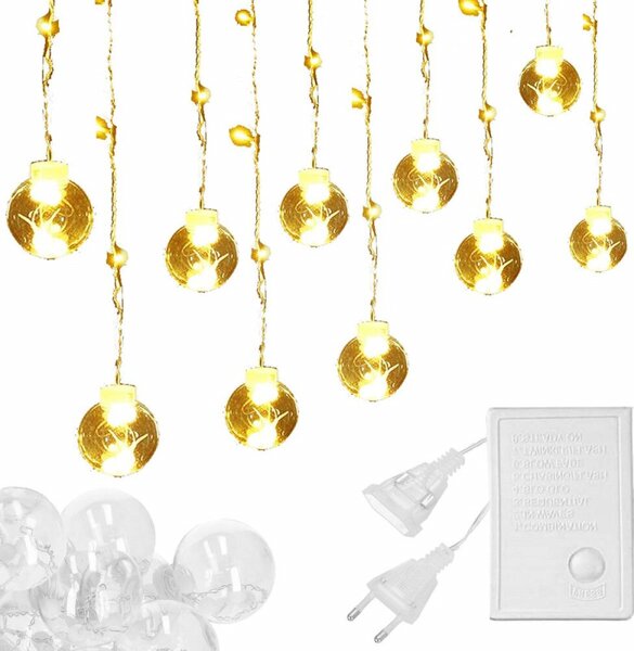 LED světelný závěs baňky - 2,5x1m, 108LED, 8 funkcí, IP20, teplá bílá