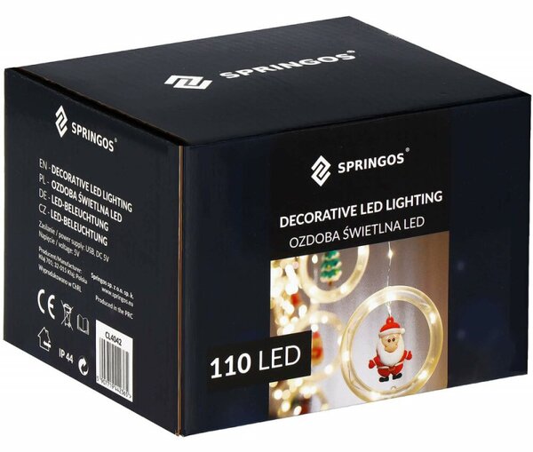 LED světelný závěs kroužky - 3x0,8m, 110LED, 8 funkcí, USB, IP44, teplá bílá