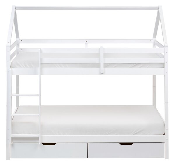 Patrová postel se zásuvkami TERNAS Borovicové dřevo Bílá 90 x 200 cm s úložným prostorem