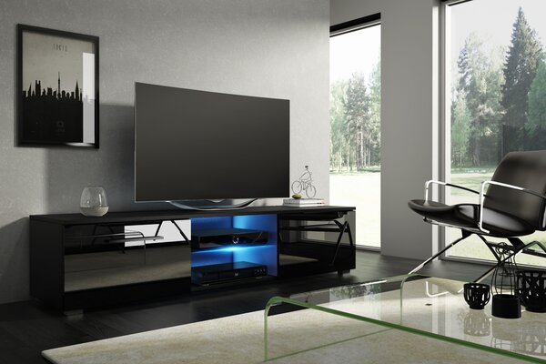 TV stolek/skříňka Mona 140 (černá + lesk černý). 787106