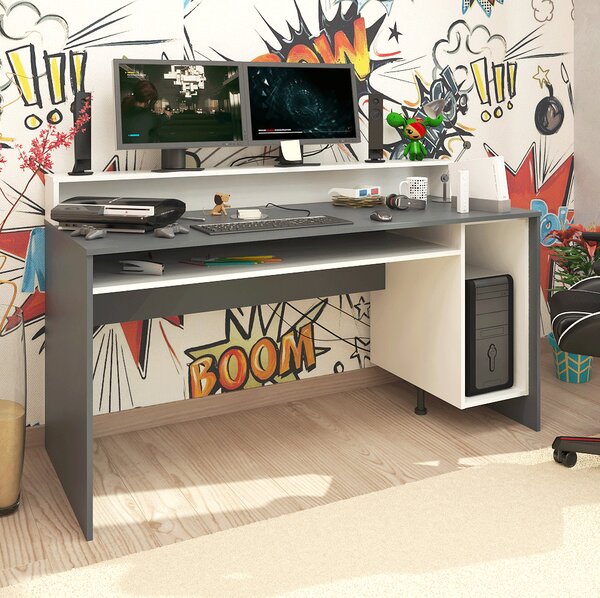 KONDELA PC stůl/herní stůl, grafit/bílá, TEZRO NEW