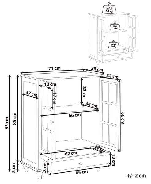 Prosklená komoda CARLET 71 cm Bílá