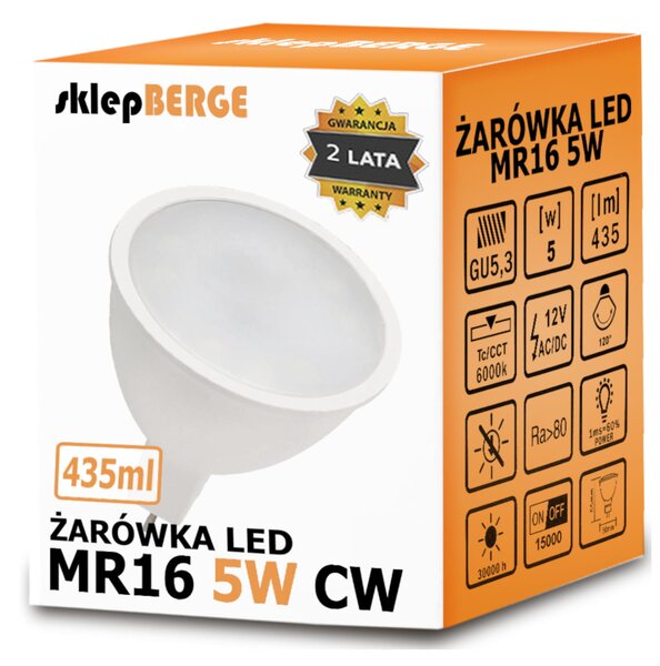 LED žárovka 12V - MR16 - 5W - 435 lm - studená bílá MILIO