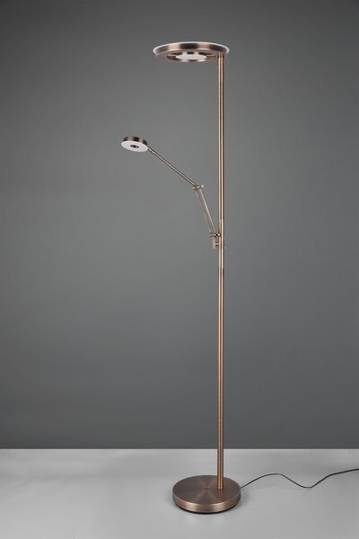 Trio 424210304 LED stojací lampa Barrie 1x32W + 1x6W | 4600lm | 2700-4000K | IP20 - zabudovaný stmívač, paměťová funkce, nastavení teploty osvětlení, otočná ramena, oddělené vypínače, mosaz