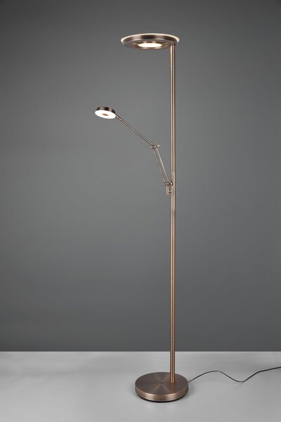 Trio 424210304 LED stojací lampa Barrie 1x32W + 1x6W | 4600lm | 2700-4000K | IP20 - zabudovaný stmívač, paměťová funkce, nastavení teploty osvětlení, otočná ramena, oddělené vypínače, mosaz