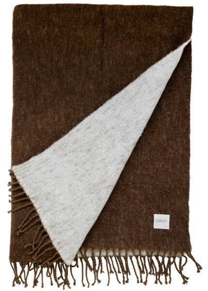 ERNST Pléd z vlněné směsi Fringe Dark Brown - 130 x 170 cm EF545