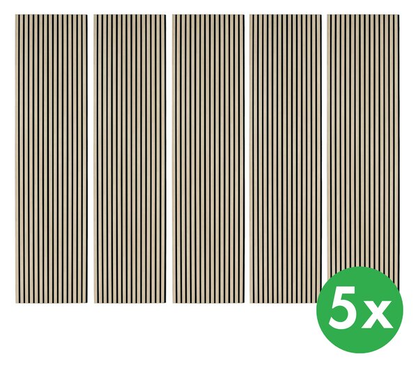 Dřevěný akustický panel, 2400 x 600 mm, B2BP006, balení 5 ks, dub mořený