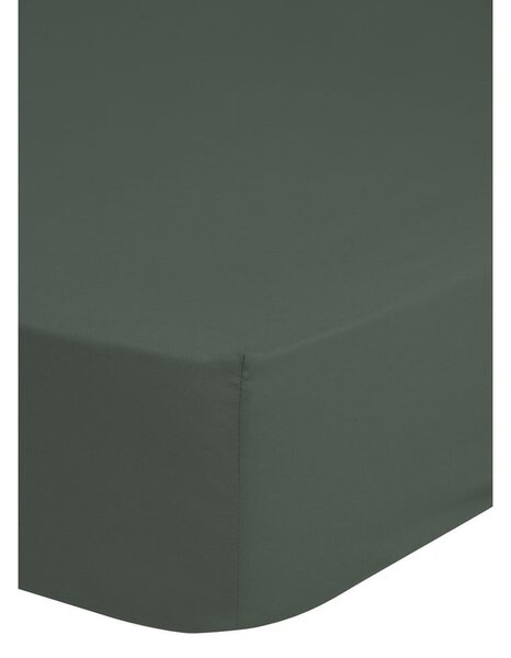 Tmavě zelené elastické prostěradlo z bavlněného saténu HIP, 90 x 200 cm