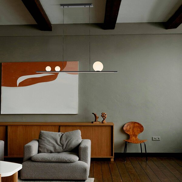 Schuller Valencia LED závěsné světlo Mila, černé, délka 120 cm, kov, stmívatelný, Černá, Obývací pokoj / jídelna, Hliník, Moderní