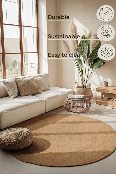 Hanse Home, Kusový koberec Jute Braided 106005 Gold kruh, 140x140 (průměr) kruh, béžová, chodba / předsíň