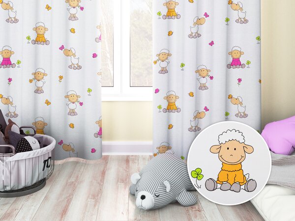 Biante Dětský bavlněný závěs Sandra SA-728 Veselé ovečky na bílém 150x140 cm