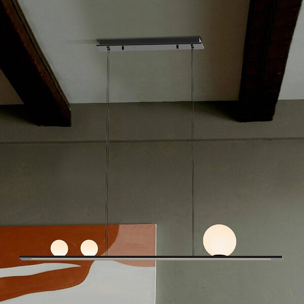 Schuller Valencia LED závěsné světlo Mila, černé, délka 120 cm, kov, stmívatelný, Černá, Obývací pokoj / jídelna, Hliník, Moderní