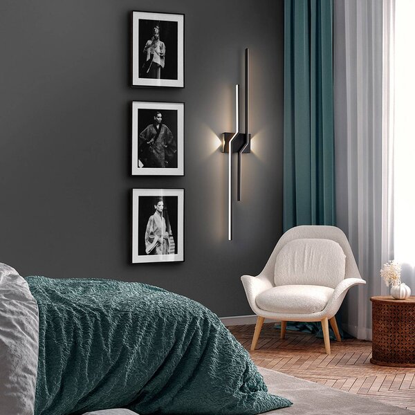Schuller Valencia LED nástěnné světlo Zig Zag, výška 100 cm, černá, kov, 4 svítidla., Černá, Obývací pokoj / jídelna, Hliník, Moderní