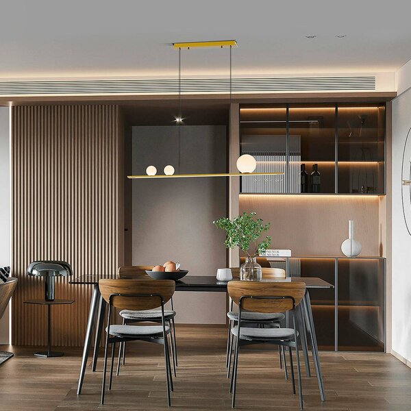 Schuller Valencia Závěsné LED světlo Mila, zlatá barva, délka 120 cm, 3 žárovky., stmívatelný, Mosaz / zlato, Obývací pokoj / jídelna, Hliník, Moderní