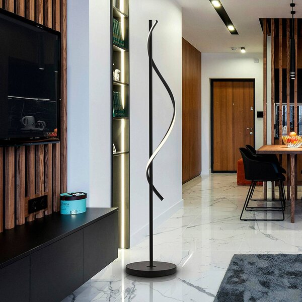 Schuller Valencia LED stojací lampa Boa, výška 170 cm, černá, kov, Černá, Obývací pokoj / jídelna, Hliník, Moderní
