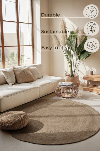 Hanse Home, Kusový koberec Jute Braided 106006 Grey Brown kruh, 140x140 (průměr) kruh, hnědá, chodba / předsíň