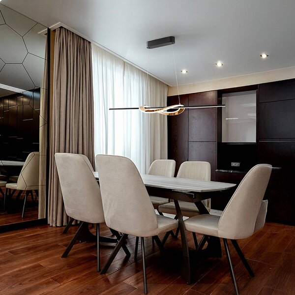 Schuller Valencia Závěsné LED světlo Enora, černá/zlatá, délka 120 cm,, stmívatelný, Černá, Obývací pokoj / jídelna, Hliník, Moderní