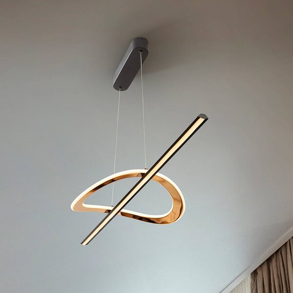 Schuller Valencia Závěsné LED světlo Enora, černá/zlatá, délka 120 cm,, stmívatelný, Černá, Obývací pokoj / jídelna, Hliník, Moderní