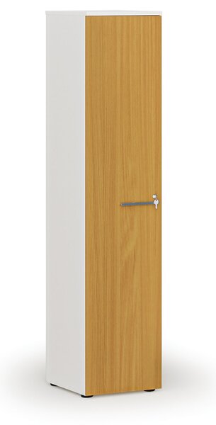 Úzká kancelářská skříň PRIMO WHITE, 400 x 420 x 1781 mm, bílá/buk