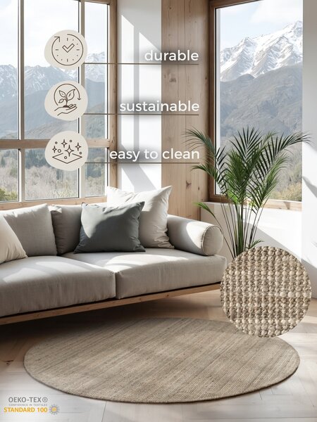 Hanse Home, Kusový koberec Jaipur 105975 Grey/Brown kruh, 160x160 (průměr) kruh, béžová, chodba / předsíň