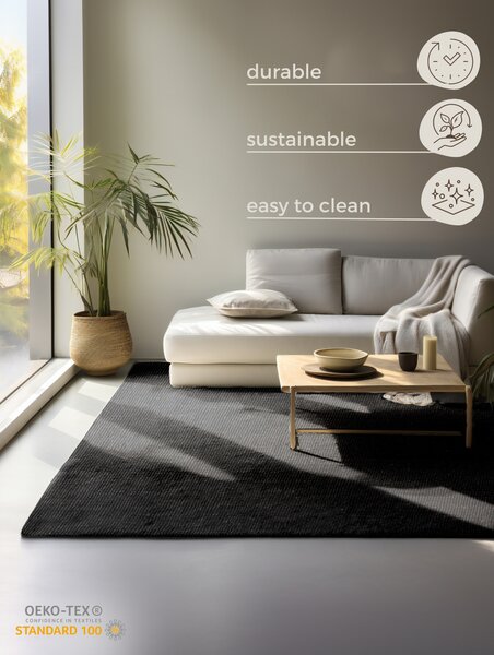 Hanse Home, Kusový koberec Bouclé Jute 105976 Black, 120x170, černá, chodba / předsíň