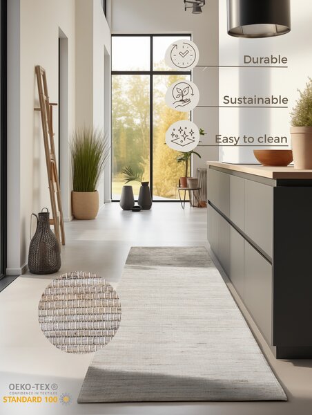 Hanse Home, Běhoun Handloom 105962 Dhaka Grey Brown, 80x200, béžová, chodba / předsíň