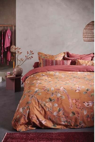 Pip studio luxusní povlečení Good Nightingale, okrové 100% bavlna perkál Květiny Okrová 200x200 + 2x 70x90 cm Francie