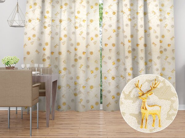 Biante Luxusní dekorační vánoční závěs Parma PM-136 Zlato-bílé vánoční ozdoby na zlato-béžovém 145x140 cm