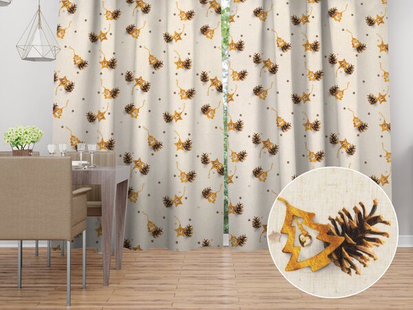 Biante Dekorační závěs Elen PM-134 Šišky a vánoční ozdoby na režném - šířka 140 cm 140x140 cm