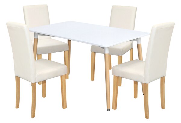 Jídelní stůl ONE 140x90 bílý + 4 židle PRIMA bílá/světlé nohy
