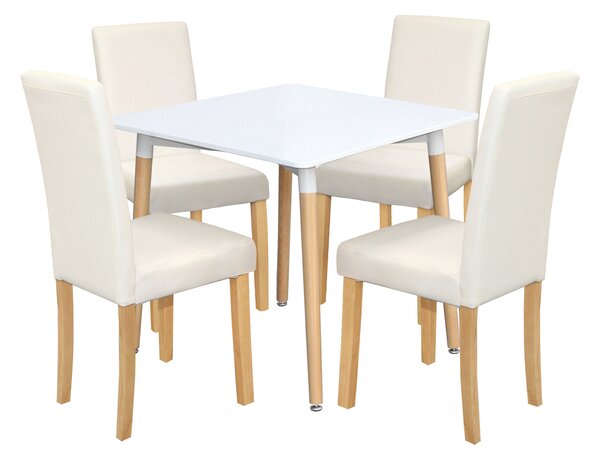 Jídelní stůl ONE 80x80 bílý + 4 židle PRIMA bílá/světlé nohy