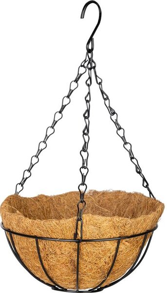 Věšák Strend Pro, držák na květináč, ocel/kokos, visací, s řetízkem a věšákem, 20 cm