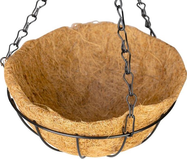 Věšák Strend Pro, držák na květináč, ocel/kokos, visací, s řetízkem a věšákem, 20 cm