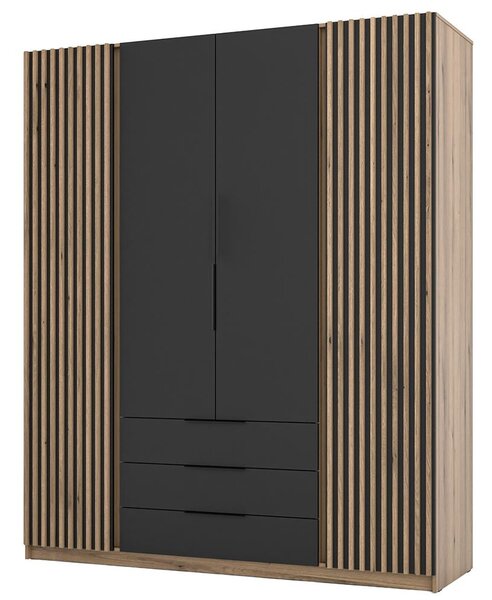 Šatní skříň KAJA 2LAM 2F 3S | 200 cm | bez zrcadla | VYSOKÁ | evoke/černá + lamely