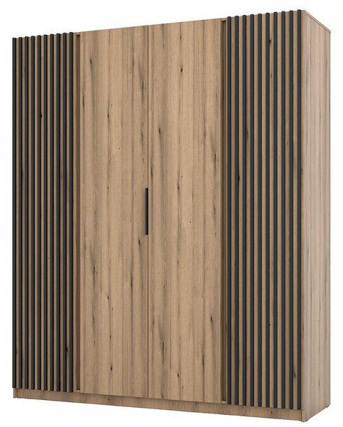 Šatní skříň KAJA 2LAM 2F | 200 cm | bez zrcadla | VYSOKÁ | evoke + černé lamely