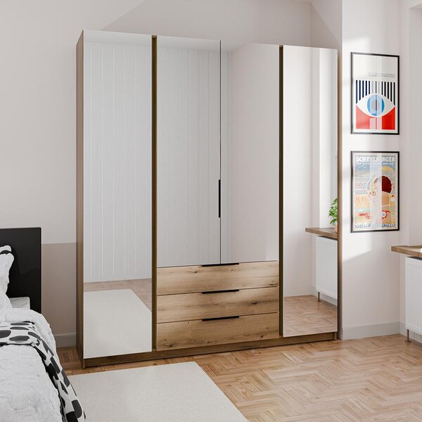 Šatní skříň KAJA 4LU 3S | 200 cm | se zrcadly | VYSOKÁ | evoke
