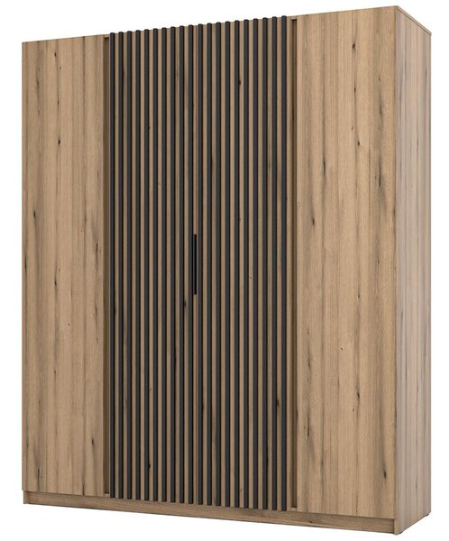 Šatní skříň KAJA 2F 2LAM | 200 cm | bez zrcadla | VYSOKÁ | evoke + černé lamely