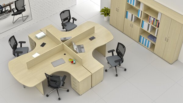 NABYTEK-DESIGNOVY.CZ - Rohová kancelář pro 4 pracovníky KOMFORT – velká sestava, javor – ZE 4.12P 12