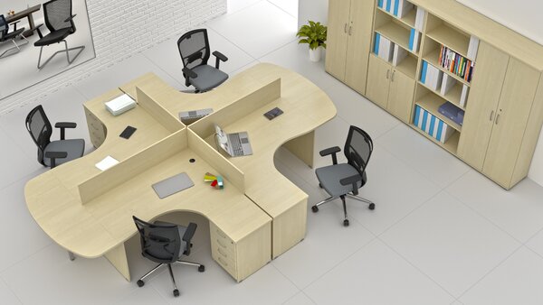 NABYTEK-DESIGNOVY.CZ - Rohová kancelář pro 4 pracovníky KOMFORT – velká sestava, javor – ZE 4.12P 12