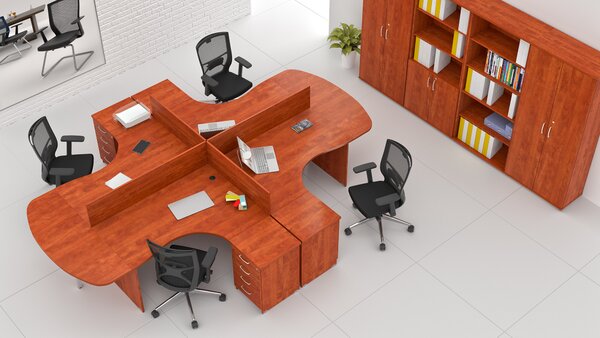 NABYTEK-DESIGNOVY.CZ - Rohová kancelář pro 4 pracovníky KOMFORT – velká sestava, calvados – ZE 4.12P 03