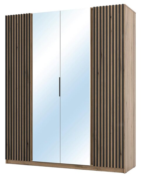 Šatní skříň KAJA 2LAM 2LU | 200 cm | se zrcadly | VYSOKÁ | evoke + černé lamely